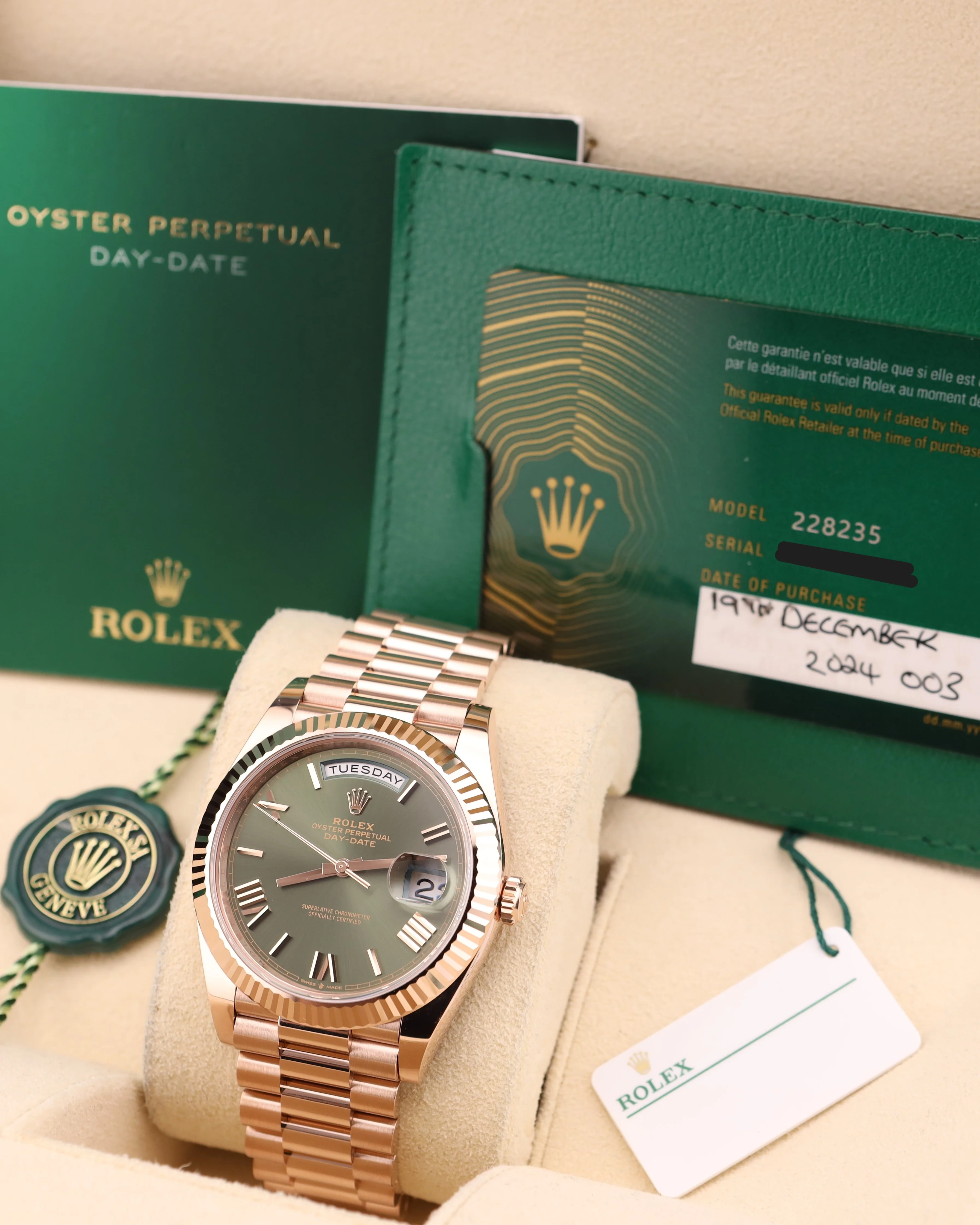 Rolex Day-Date 40 Olive Green Dial Rose Gold Presidential 228235 - Image 2