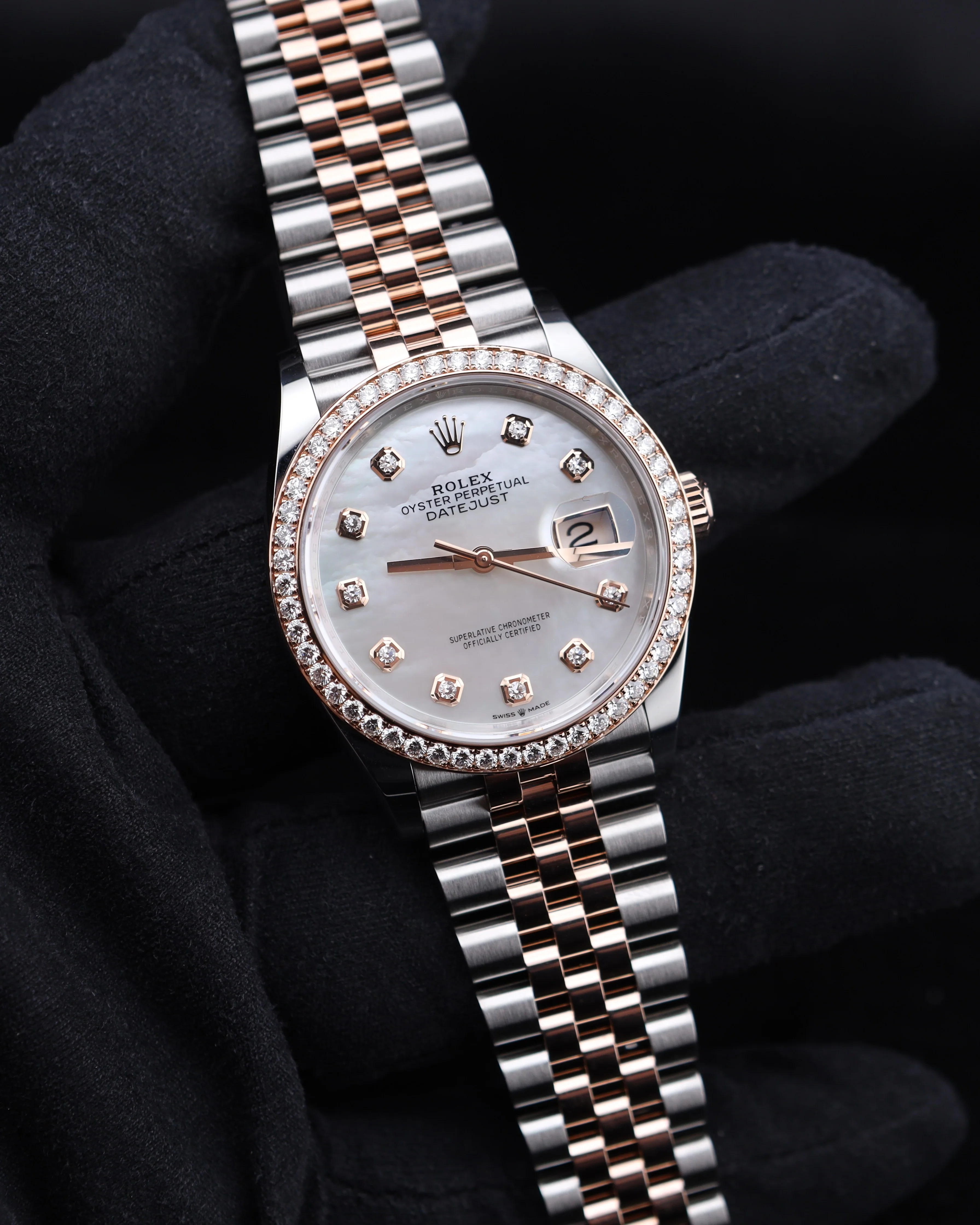 Rolex Datejust 36mm MOP Diamond Dial Two Tone Rose Gold on Jubilee 126281RBR Mother of Pearl - Image 18