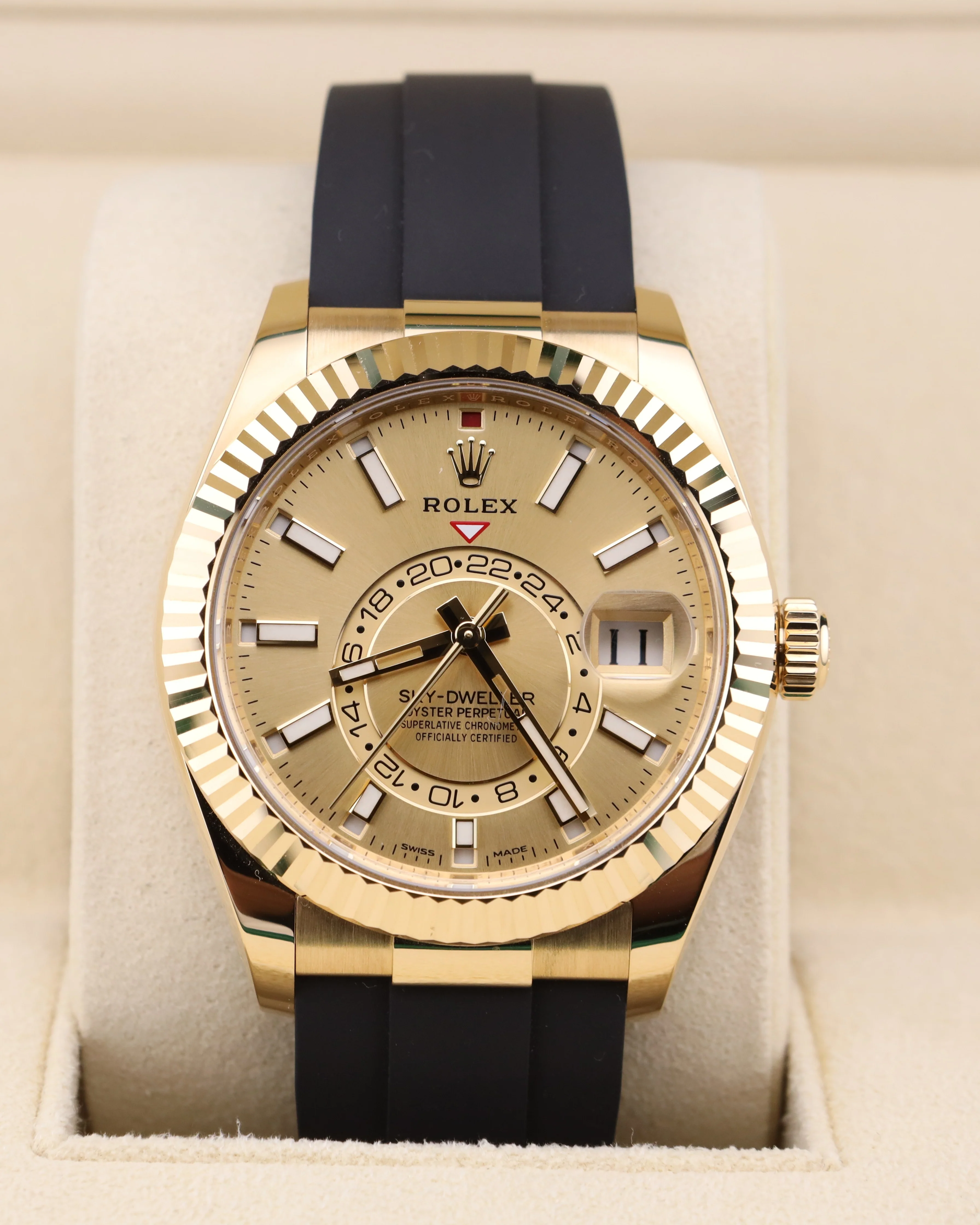 Rolex Sky-Dweller Champagne Dial Yellow Gold Oysterflex 326238